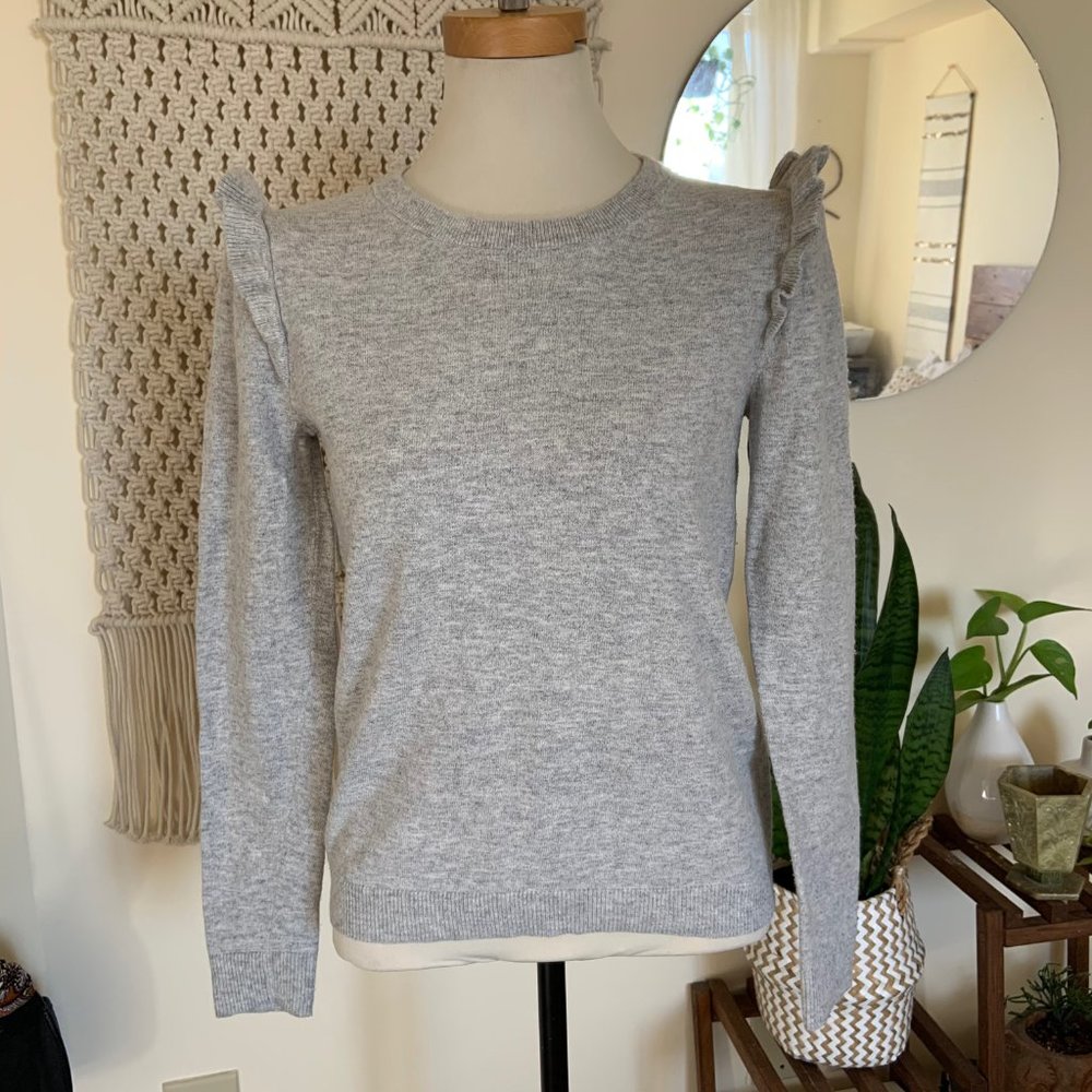 JCREW Ruffle Flounced Large Sleeve Gray Sweater - Picture 7 of 12